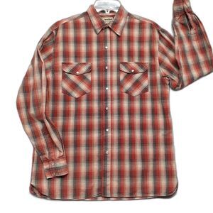 US Expedition Red Plaid Mens Western Pearl Snap Long Sleeve Size M